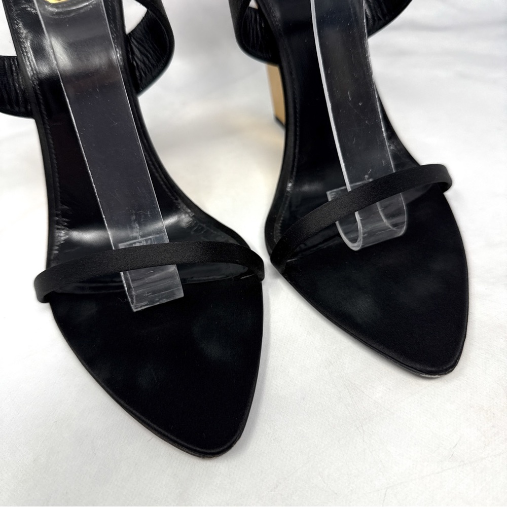 Saint Laurent Salome 110 Silk Satin Metallic Leather Wedge Sandal Heels Black - Picture 6 of 16